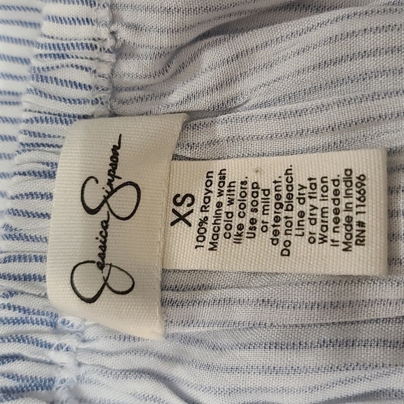 Jessica Simpson Strapless Jumper Blue/Navy Striped Pockets Wide Leg Sz XS EUC - Picture 6 of 8